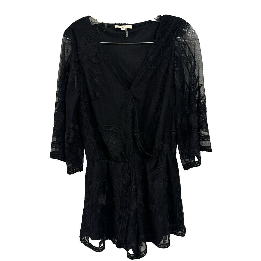 Entro Boutique Black Lace V-neck Surplice Romper Small